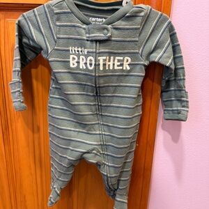 Carter's Striped Little Brother Footie - Green and White